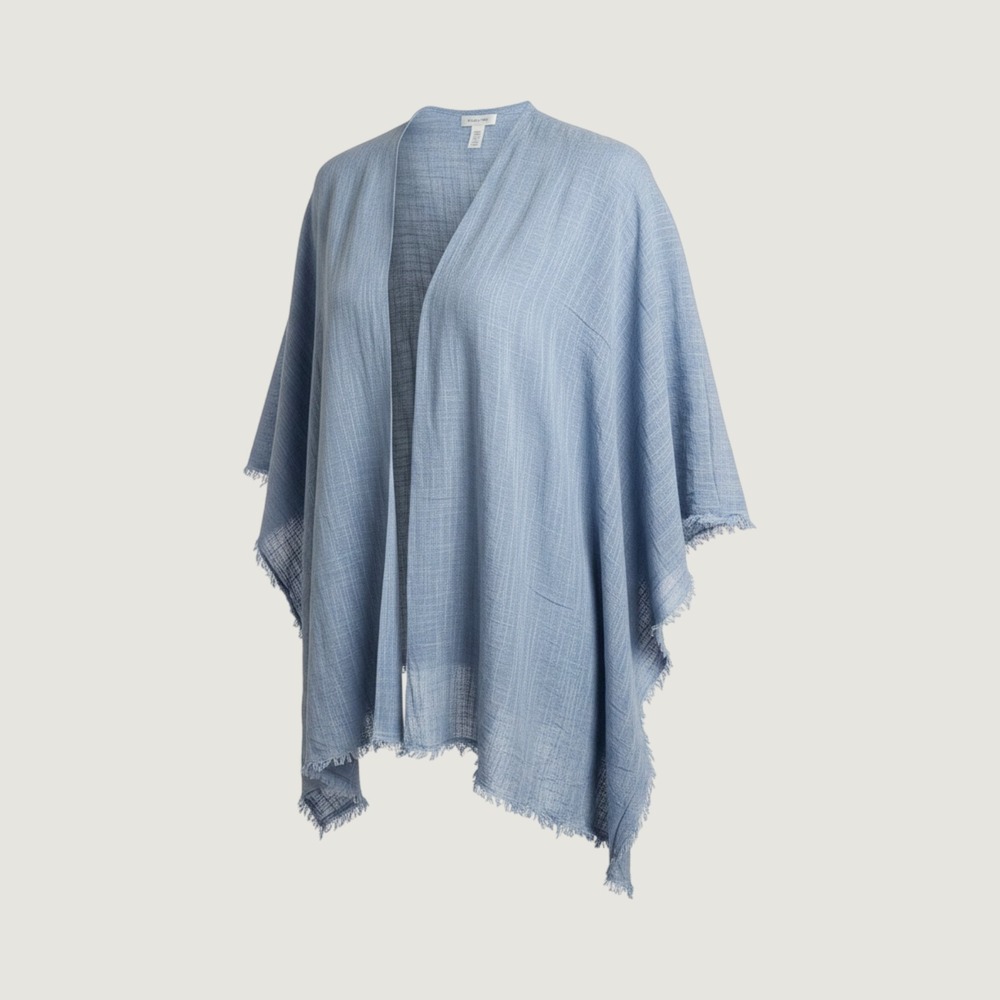 Sonoma Goods For Life Wrap OS Blue Cotton Gauze Fringe Boho Lightweight Kimono